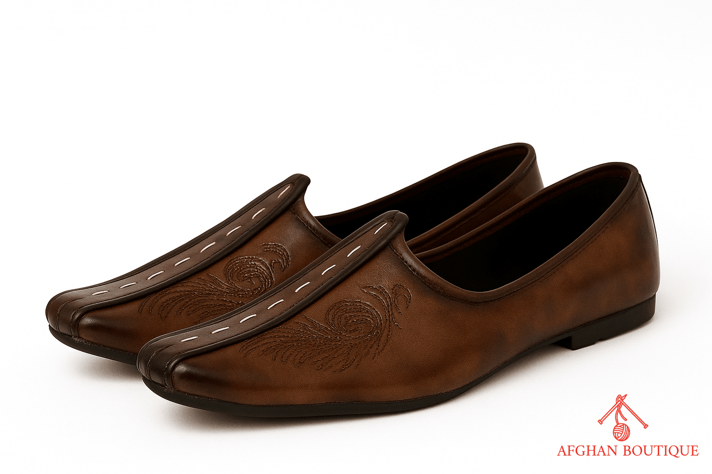 Brown Leather Afghani Khussa for Men – Handcrafted Traditional Slip - On Shoes - Afghan.boutique.us
