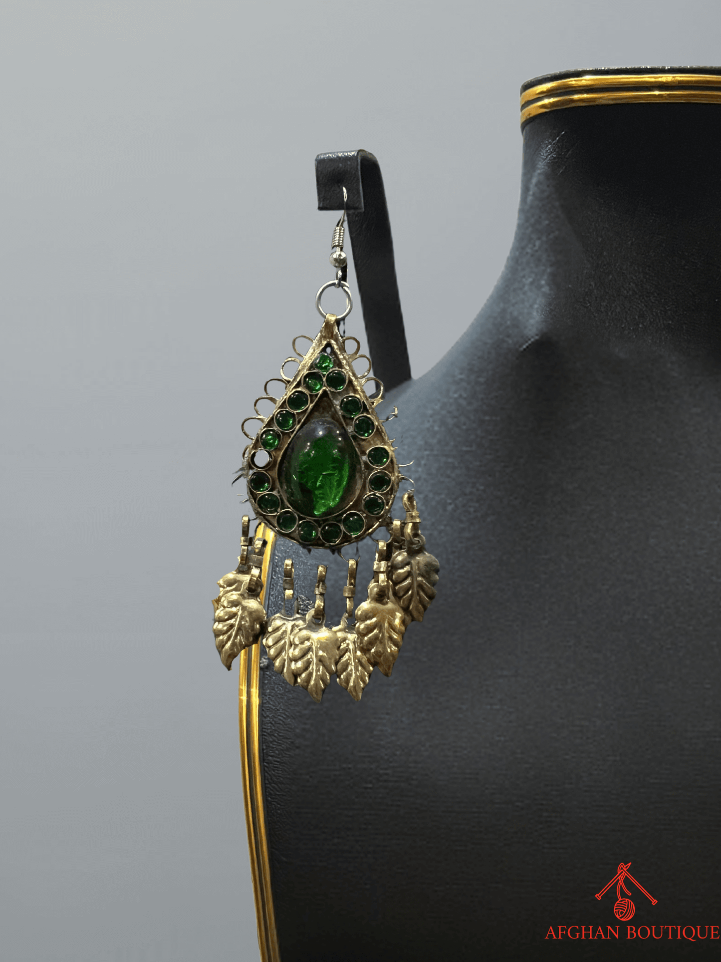 Deep emerald green handcrafted Afghani right earring