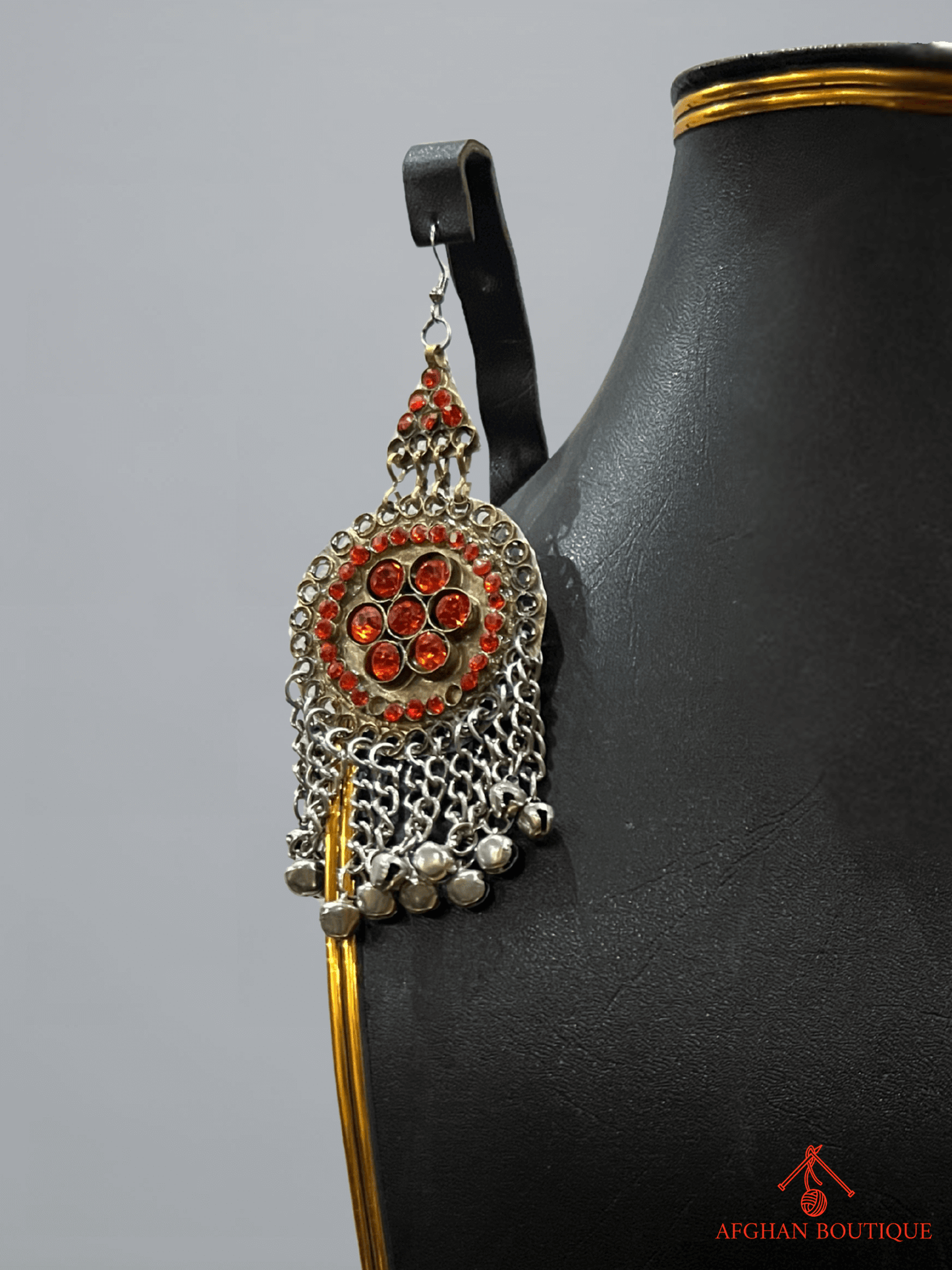 Sunset orange handcrafted Afghani right earring