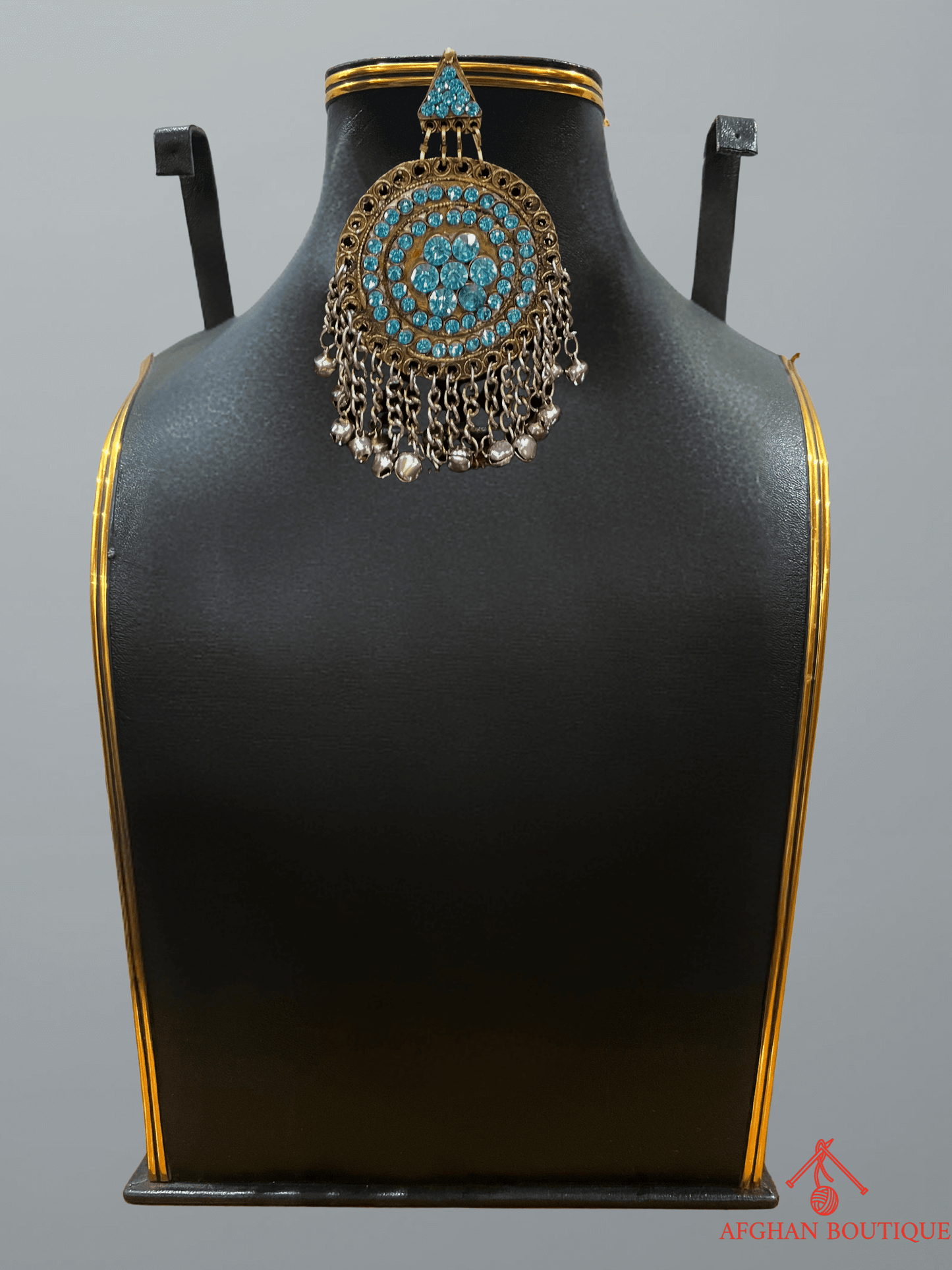 Light blue handcrafted Afghani headpiece