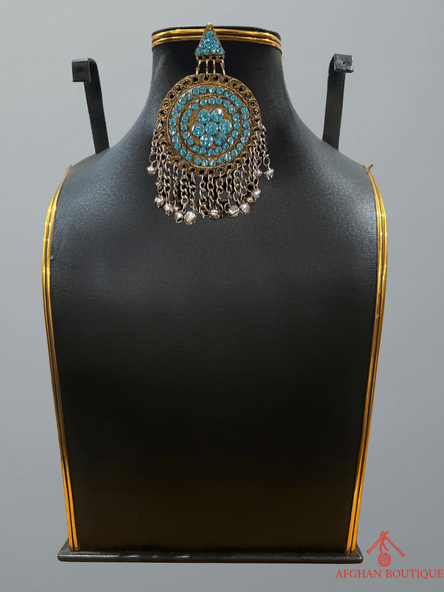 Light blue handcrafted Afghani headpiece