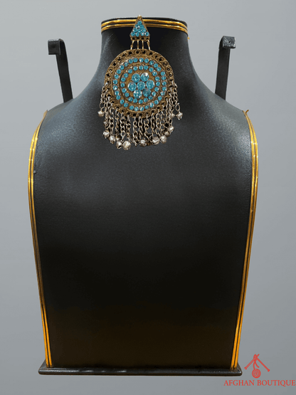Light blue handcrafted Afghani headpiece