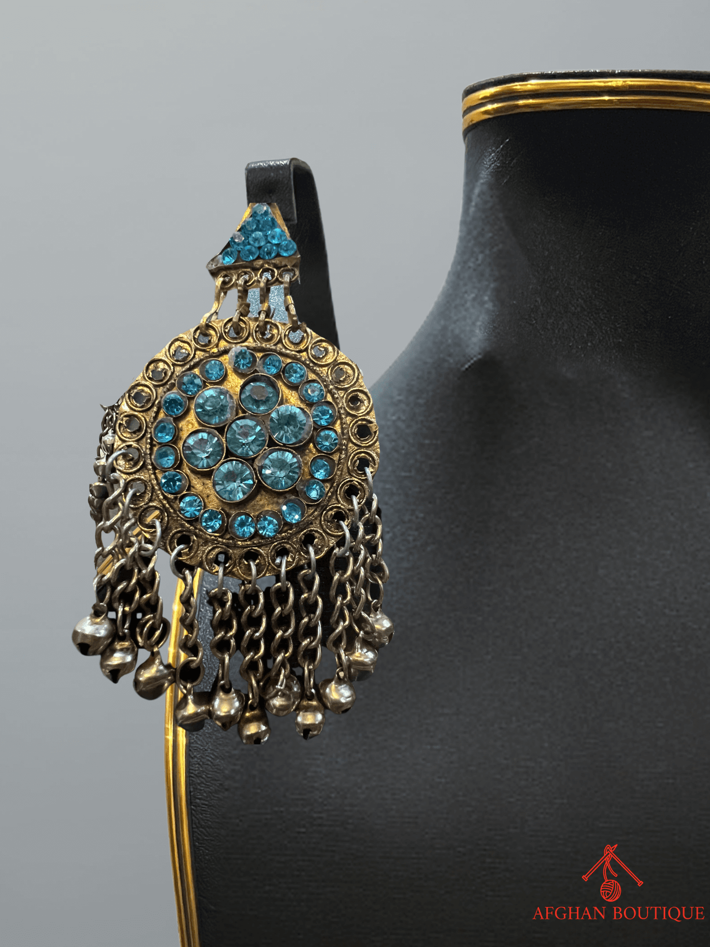 Light blue handcrafted Afghani right earring