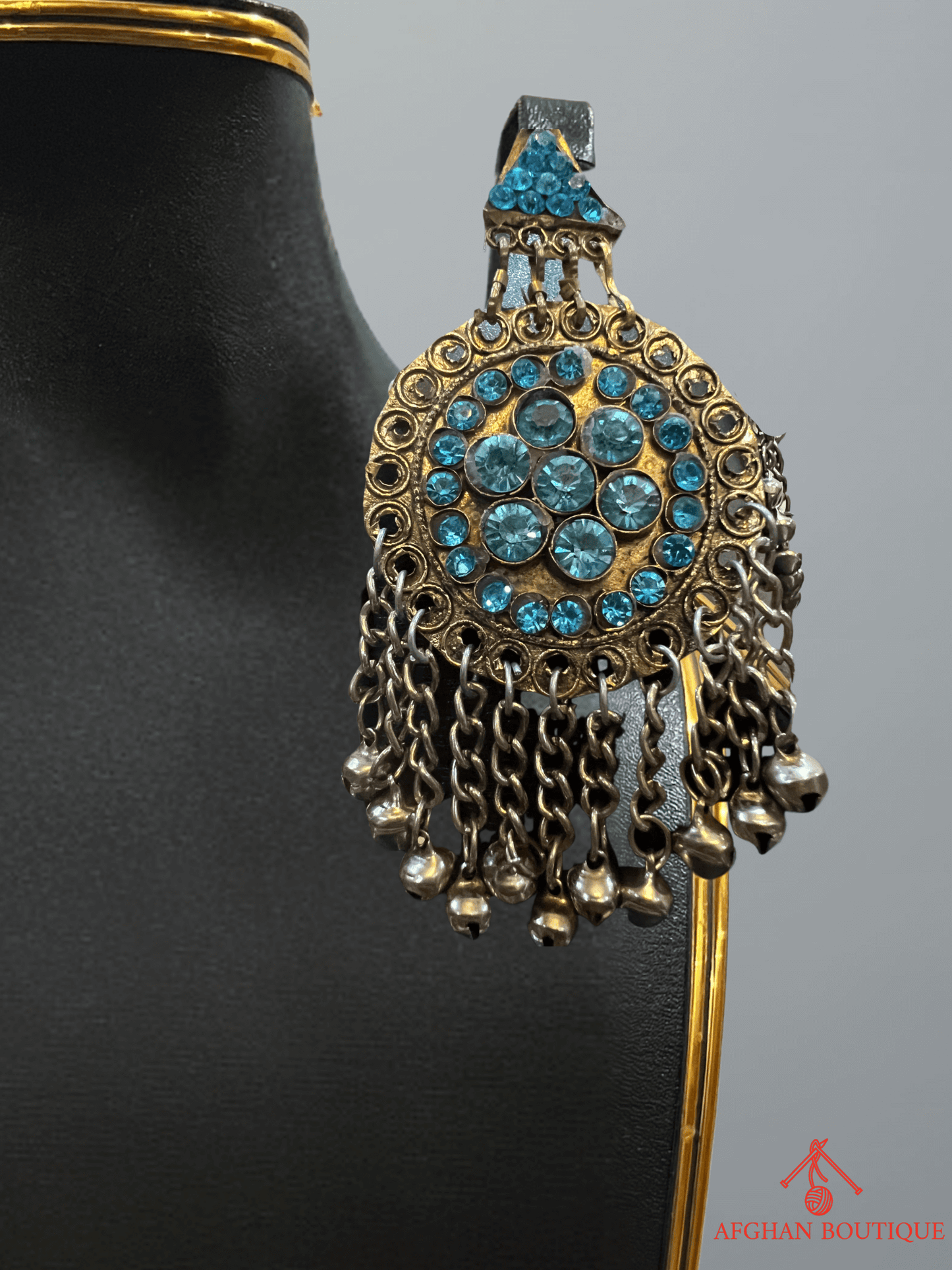 Light blue handcrafted Afghani left earring