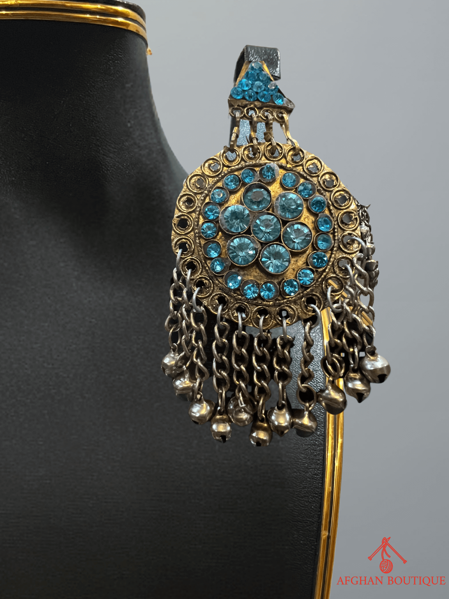 Light blue handcrafted Afghani left earring