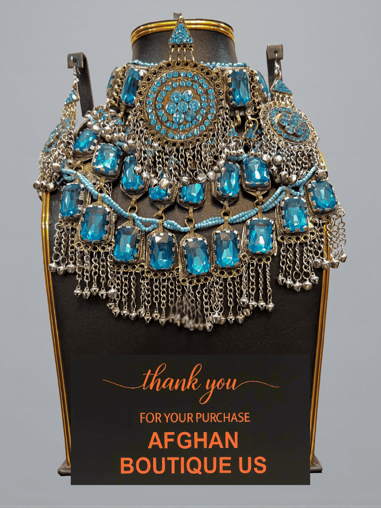 Light blue handcrafted Afghani jewelry full set