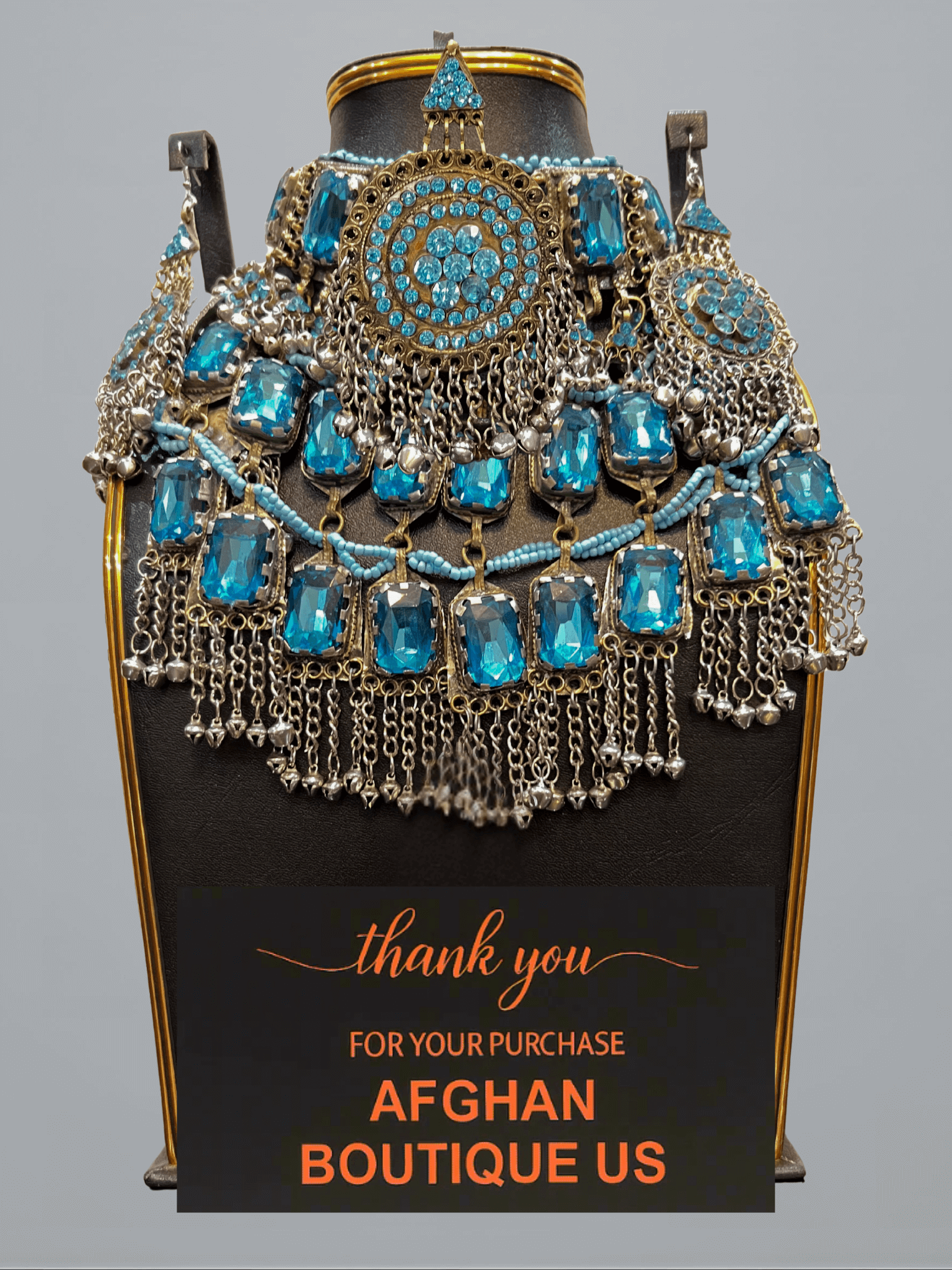 Light blue handcrafted Afghani jewelry full set