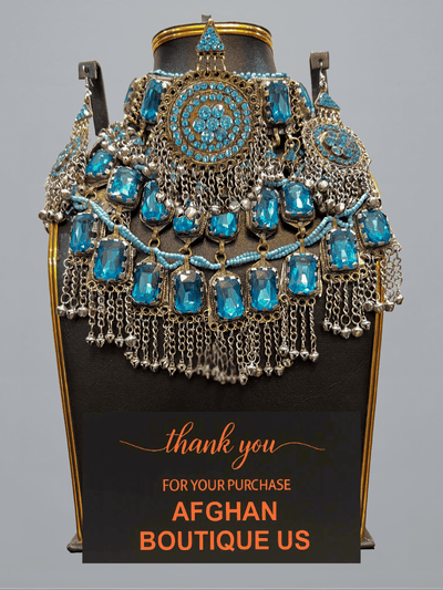 Light blue handcrafted Afghani jewelry full set