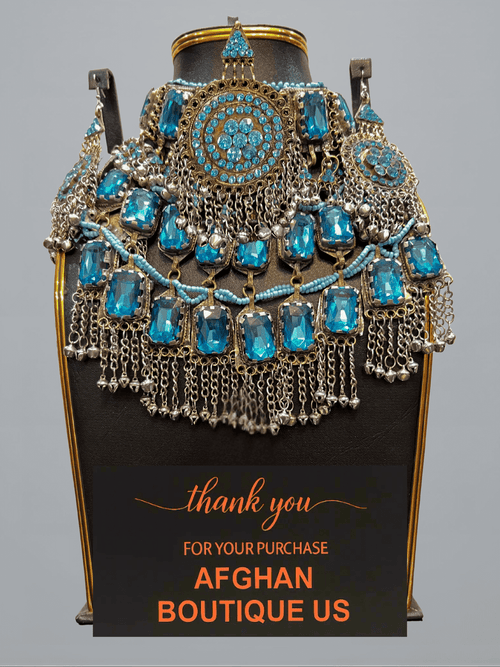 Light blue handcrafted Afghani jewelry full set