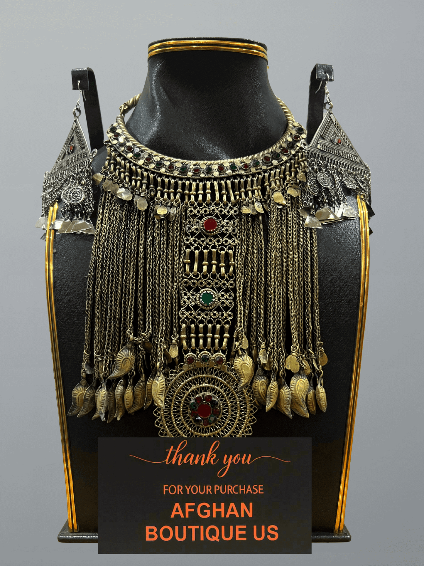Antique Afghani Jewelry Set for Women – Traditional Heirloom Necklace & Earrings - Afghan.boutique.us