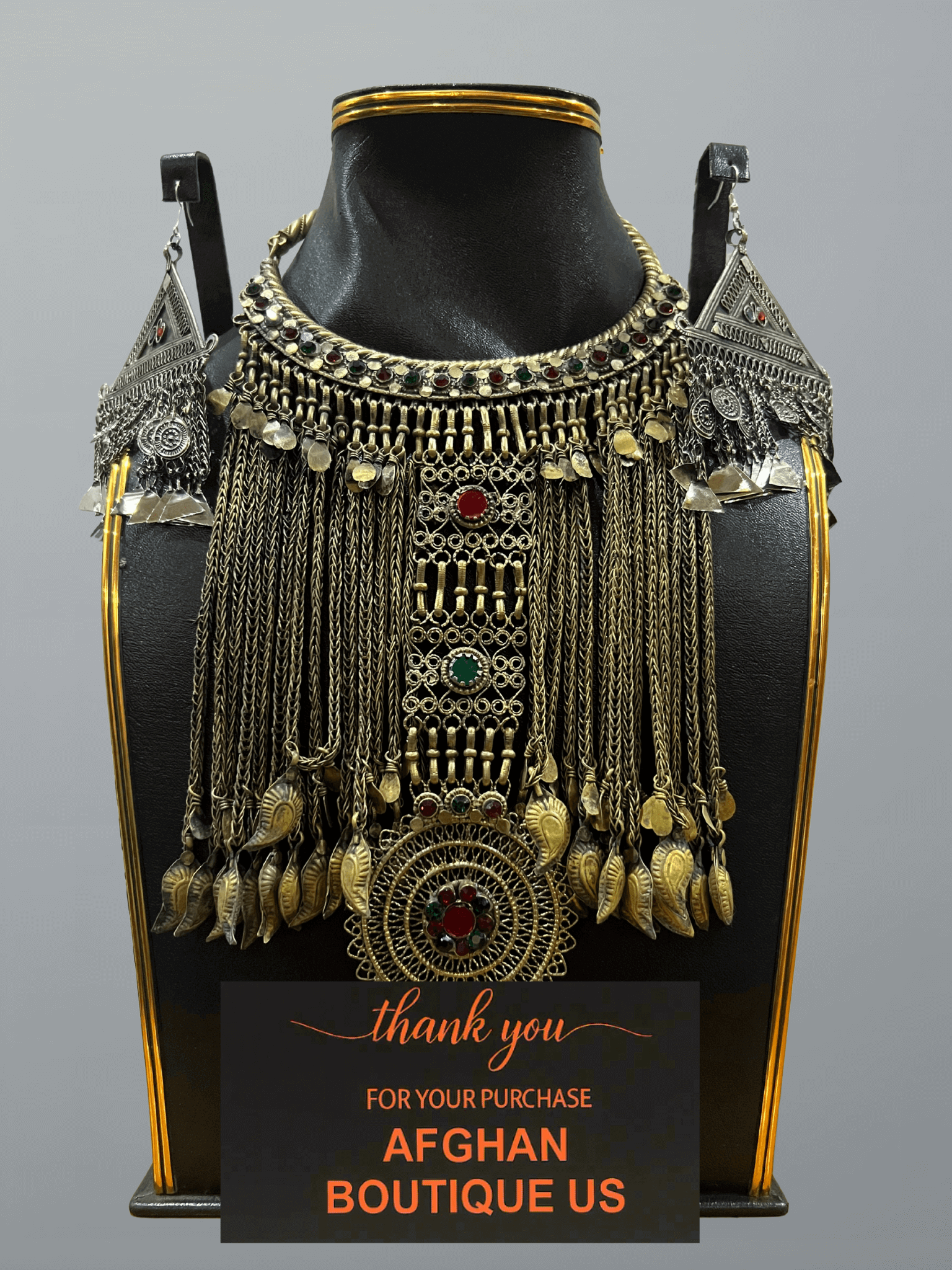Antique Afghani Jewelry Set for Women – Traditional Heirloom Necklace & Earrings - Afghan.boutique.us