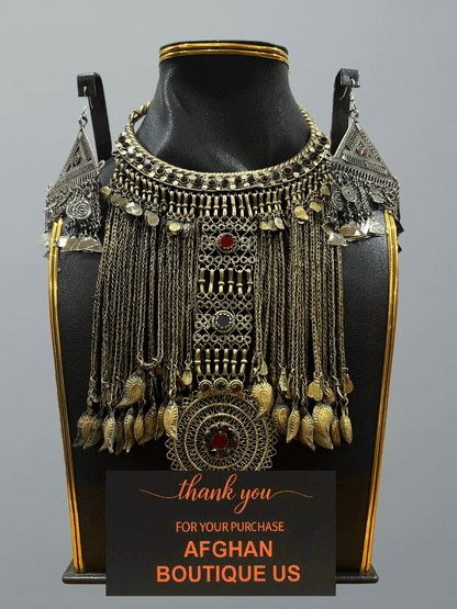 Antique Afghani Jewelry Set for Women – Traditional Heirloom Necklace & Earrings - Afghan.boutique.us