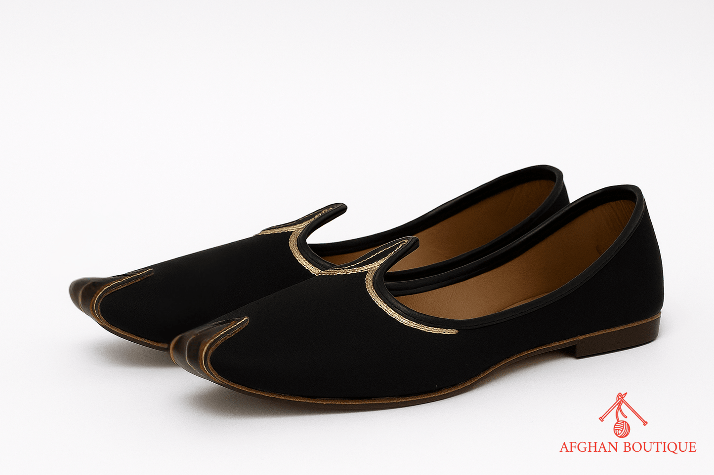 Black Leather Afghani Khussa for Men – Hand - Stitched Traditional Footwear - Afghan.boutique.us