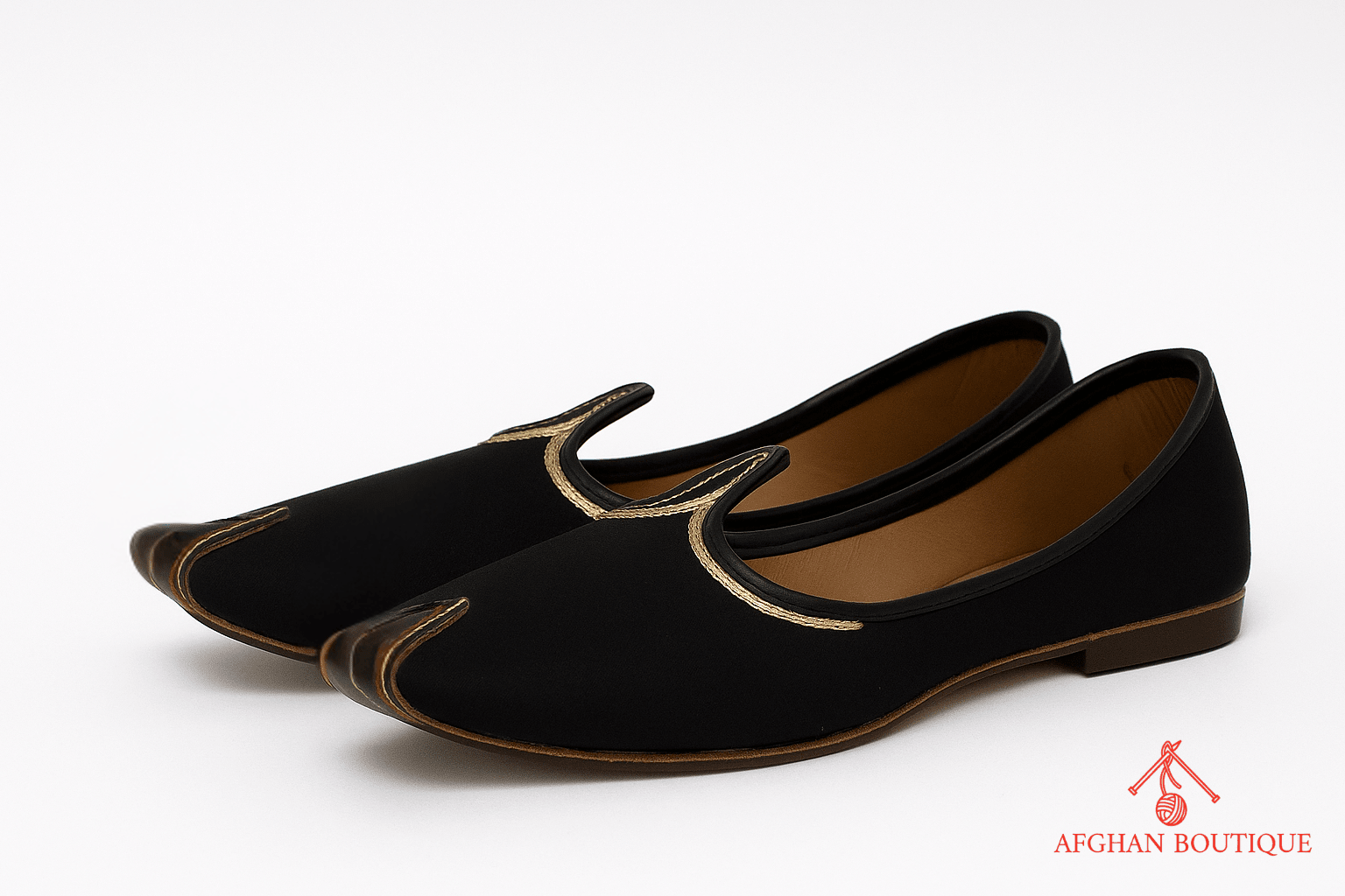 Black Leather Afghani Khussa for Men – Hand - Stitched Traditional Footwear - Afghan.boutique.us