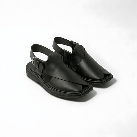 Black Leather Peshawari Chappal for Men – Handmade Afghani Footwear - Afghan.boutique.us