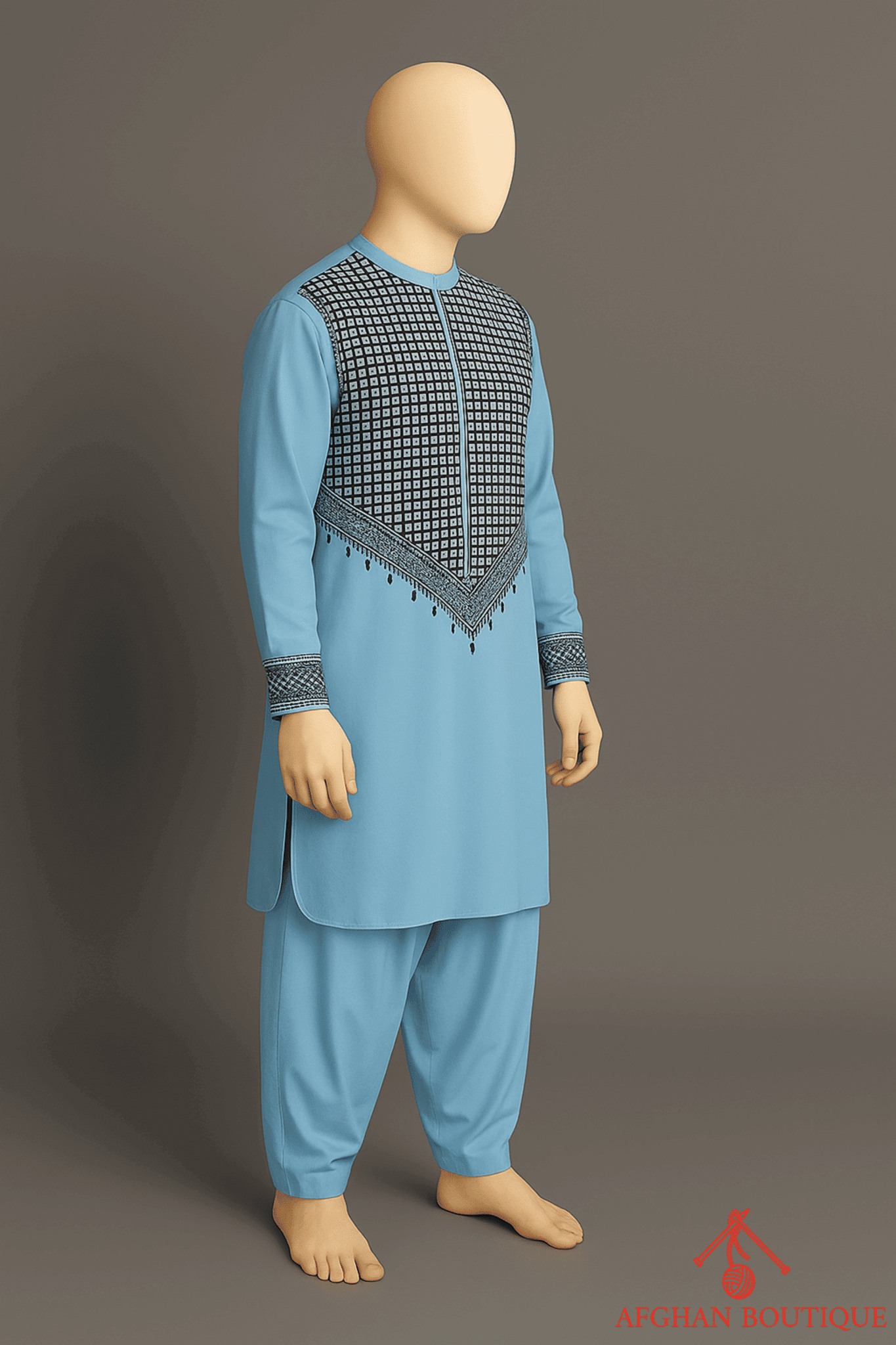 Blue Afghani Kurta for Men – Traditional Afghan Kurta Pajama - Afghan.boutique.us