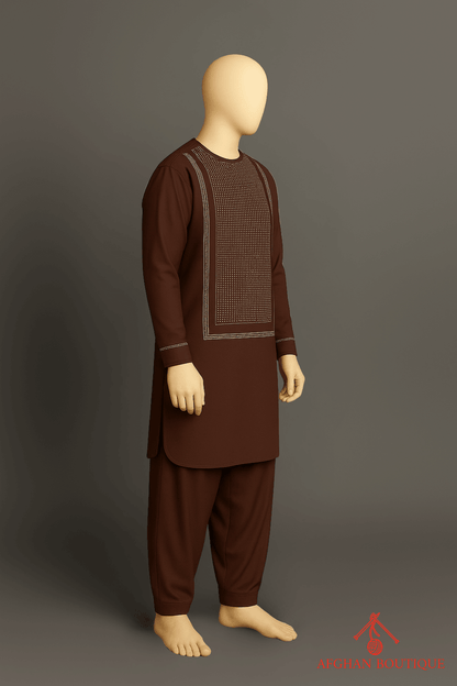 Brown Afghani Kurta for Men – Traditional Afghan Kurta Pajama - Afghan.boutique.us