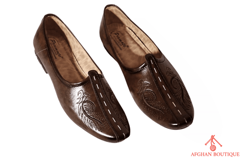 Brown Leather Afghani Khussa for Men – Handcrafted Traditional Slip - On Shoes - Afghan.boutique.us