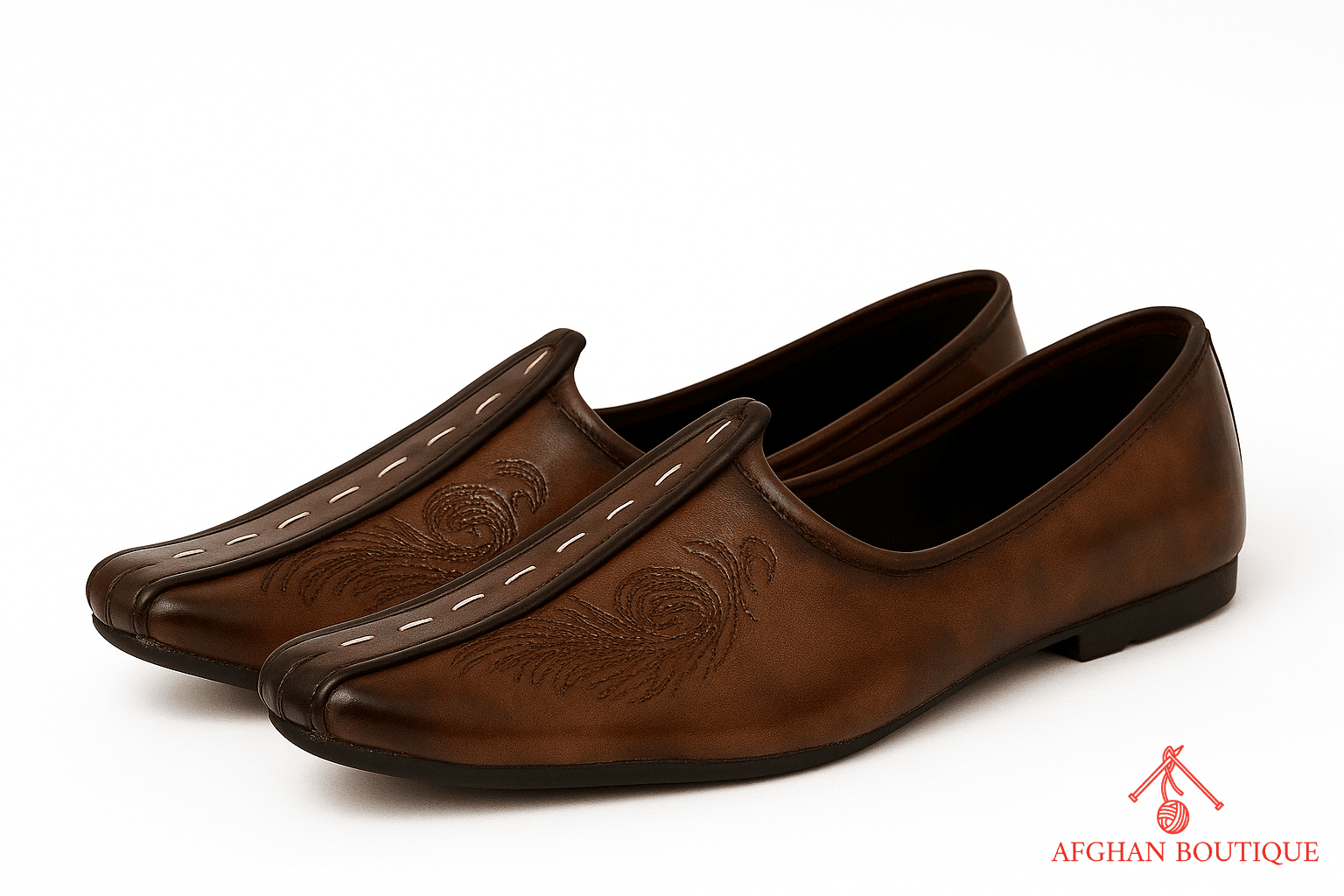 Brown Leather Afghani Khussa for Men – Handcrafted Traditional Slip - On Shoes - Afghan.boutique.us