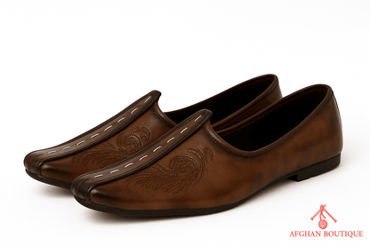 Brown Leather Afghani Khussa for Men – Handcrafted Traditional Slip - On Shoes - Afghan.boutique.us