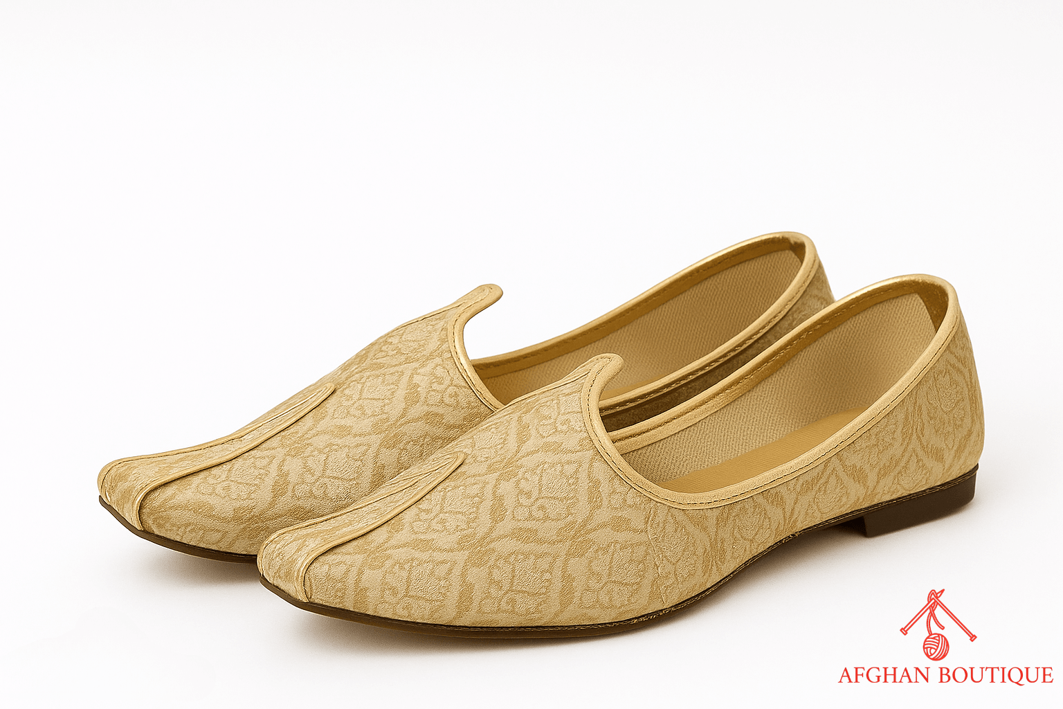 Cream Afghani khosa for men – elegant Afghan ethnic footwear left angle view