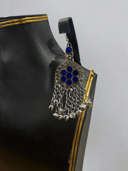 Dark Blue Afghani Jewelry Set for Women – Silver Highlight Necklace & Earrings - Afghan.boutique.us