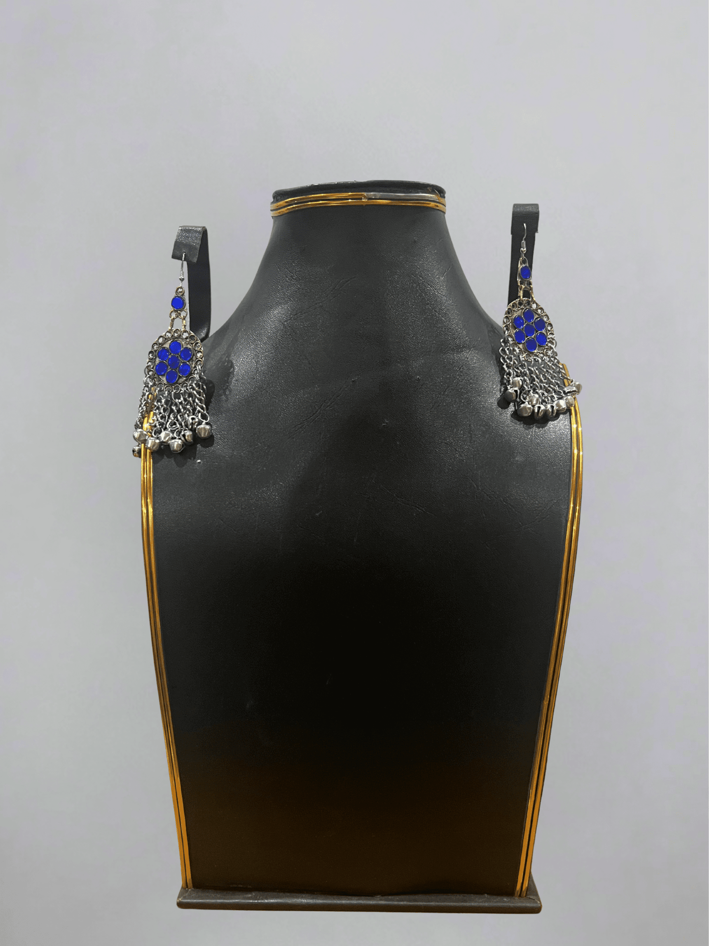 Dark Blue Afghani Jewelry Set for Women – Silver Highlight Necklace & Earrings - Afghan.boutique.us
