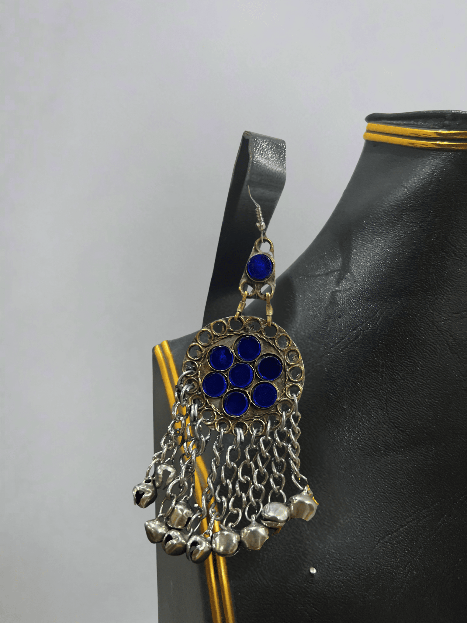 Dark Blue Afghani Jewelry Set for Women – Silver Highlight Necklace & Earrings - Afghan.boutique.us