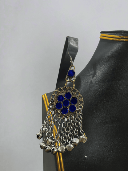 Dark Blue Afghani Jewelry Set for Women – Silver Highlight Necklace & Earrings - Afghan.boutique.us