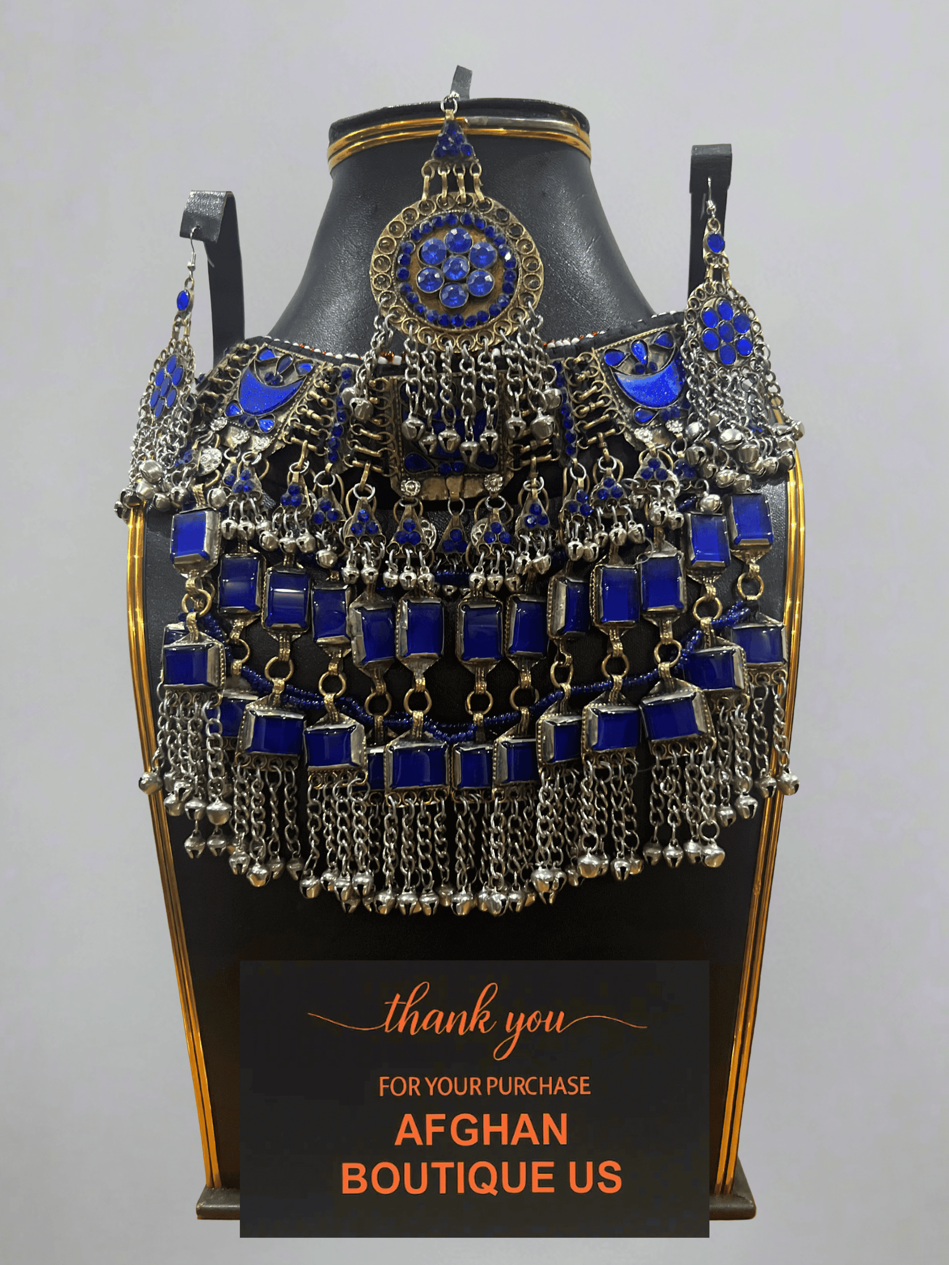 Dark blue handcrafted Afghani jewelry full set