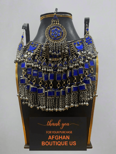 Dark blue handcrafted Afghani jewelry full set