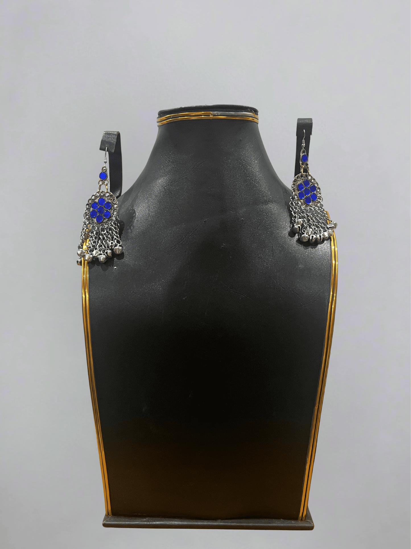 Dark blue handcrafted Afghani earrings pair