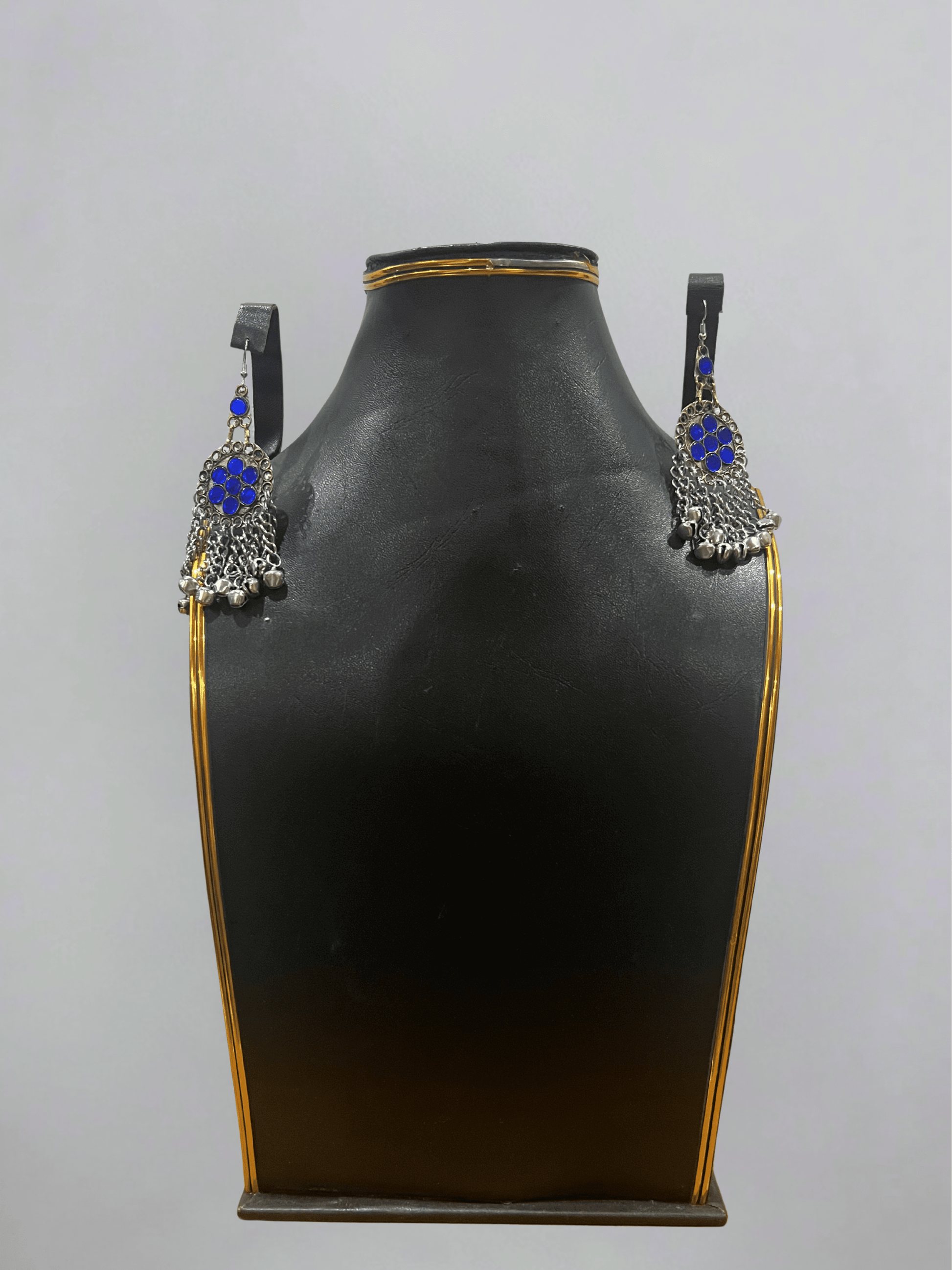 Dark blue handcrafted Afghani earrings pair