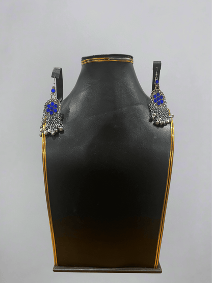 Dark blue handcrafted Afghani earrings pair