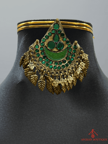 Deep Emerald Afghani Jewelry Set for Women – Gold Accented Necklace & Earrings - Afghan.boutique.us