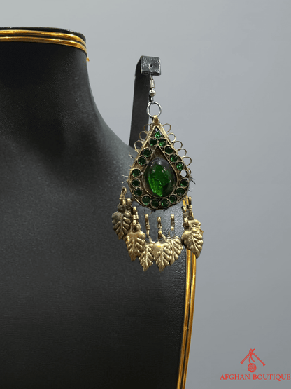 Deep Emerald Afghani Jewelry Set for Women – Gold Accented Necklace & Earrings - Afghan.boutique.us