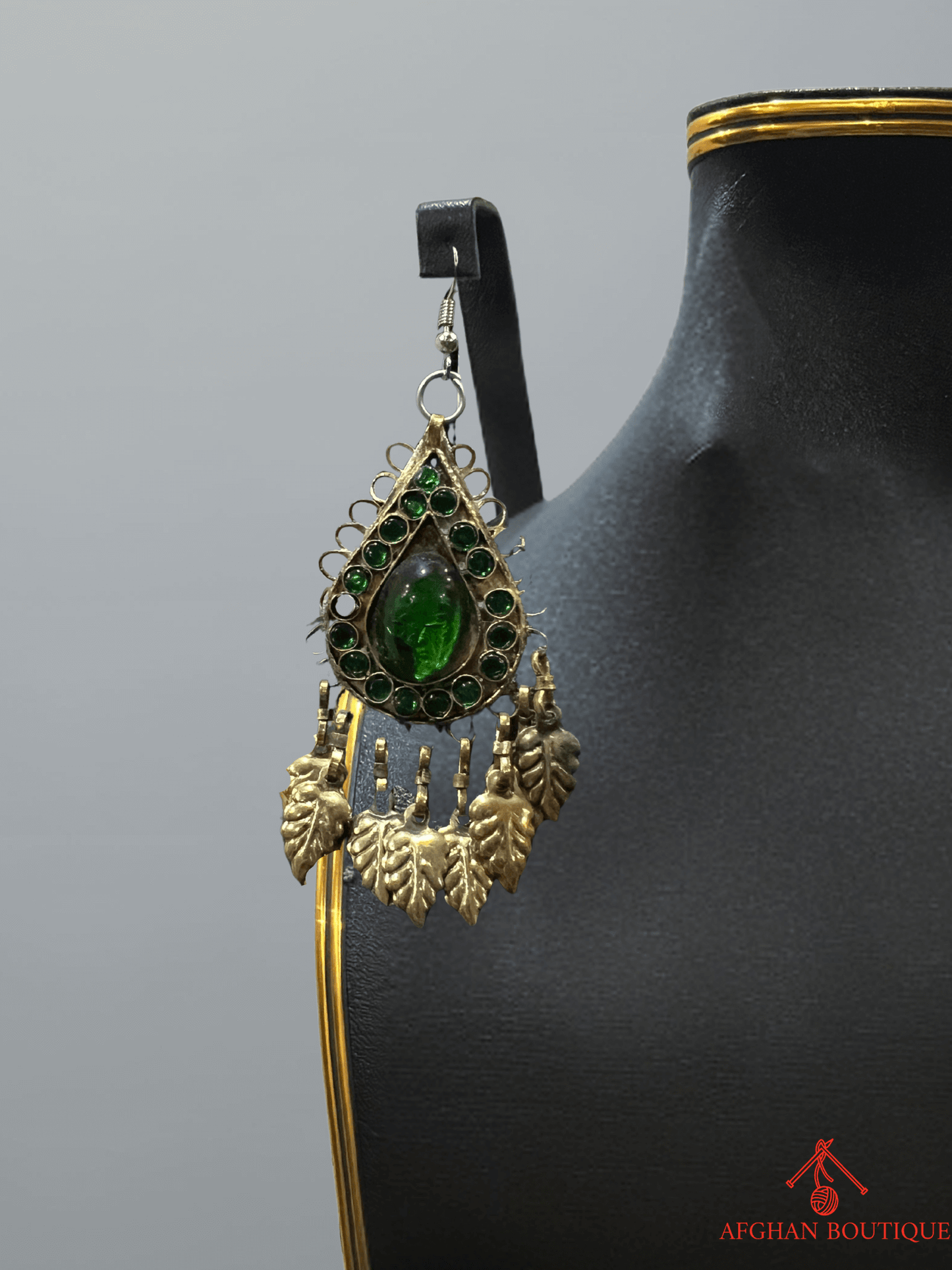 Deep Emerald Afghani Jewelry Set for Women – Gold Accented Necklace & Earrings - Afghan.boutique.us