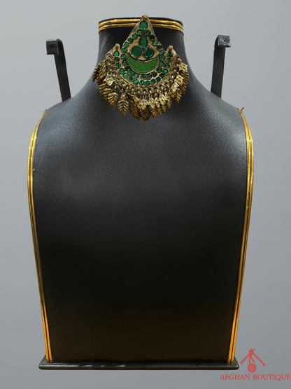 Deep Emerald Afghani Jewelry Set for Women – Gold Accented Necklace & Earrings - Afghan.boutique.us