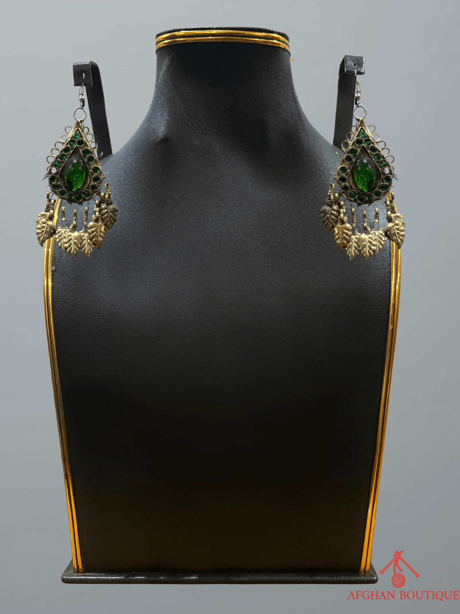 Deep emerald green handcrafted Afghani earrings pair