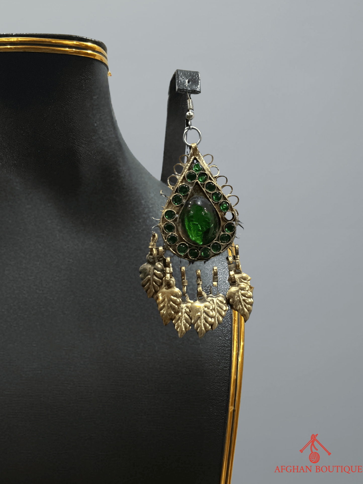 Deep emerald green handcrafted Afghani left earring