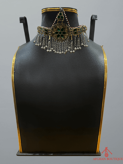 Emerald Green Afghani Jewelry Set for Women – Gold Accent Necklace & Earrings - Afghan.boutique.us