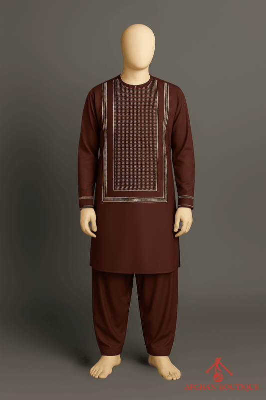Maroon Afghani Kurta for Men – Traditional Afghan Kurta Pajama - Afghan.boutique.us