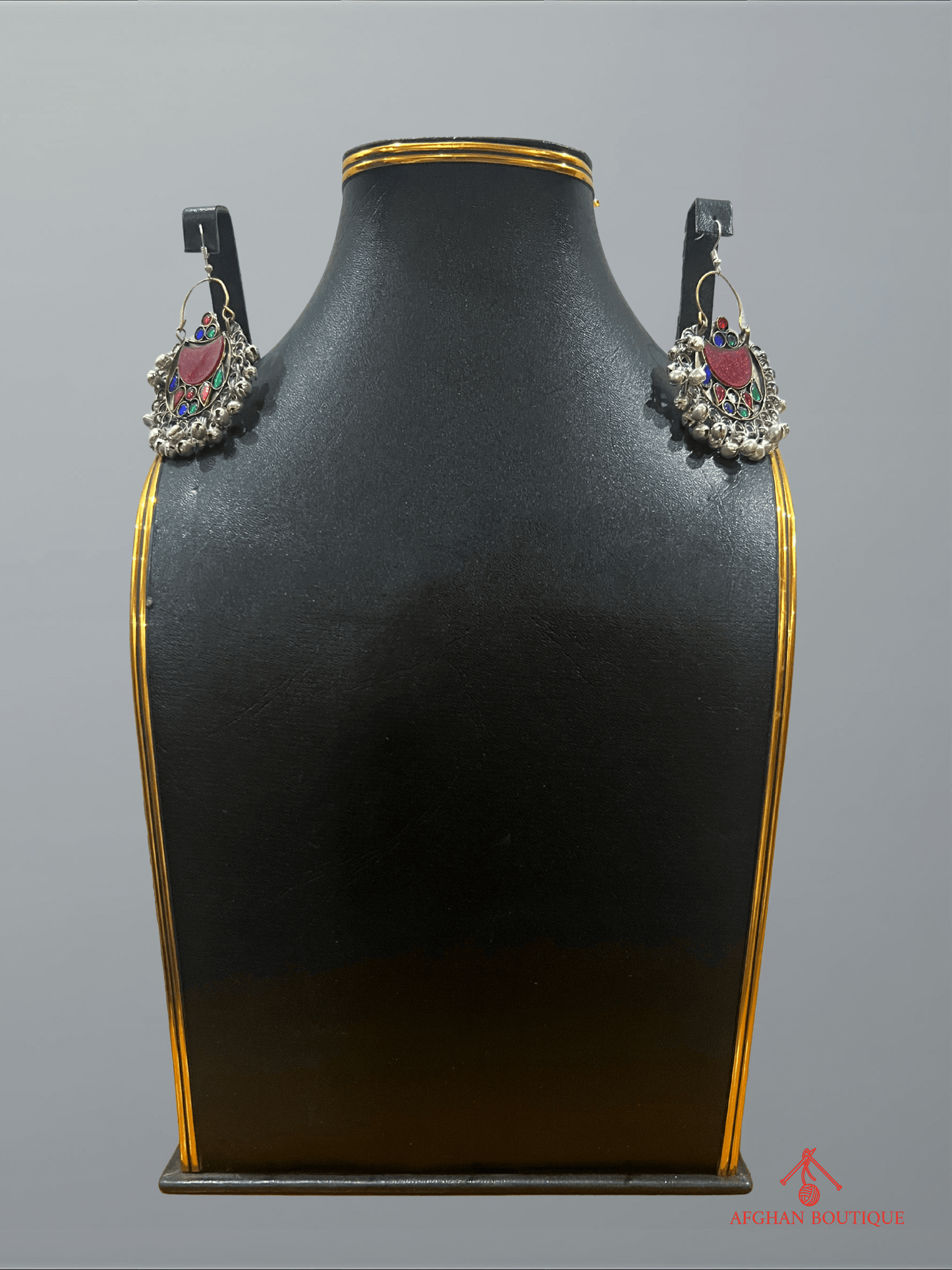 Set of two multicolor handcrafted Afghan earrings with ethnic tribal patterns and detailed artistry.