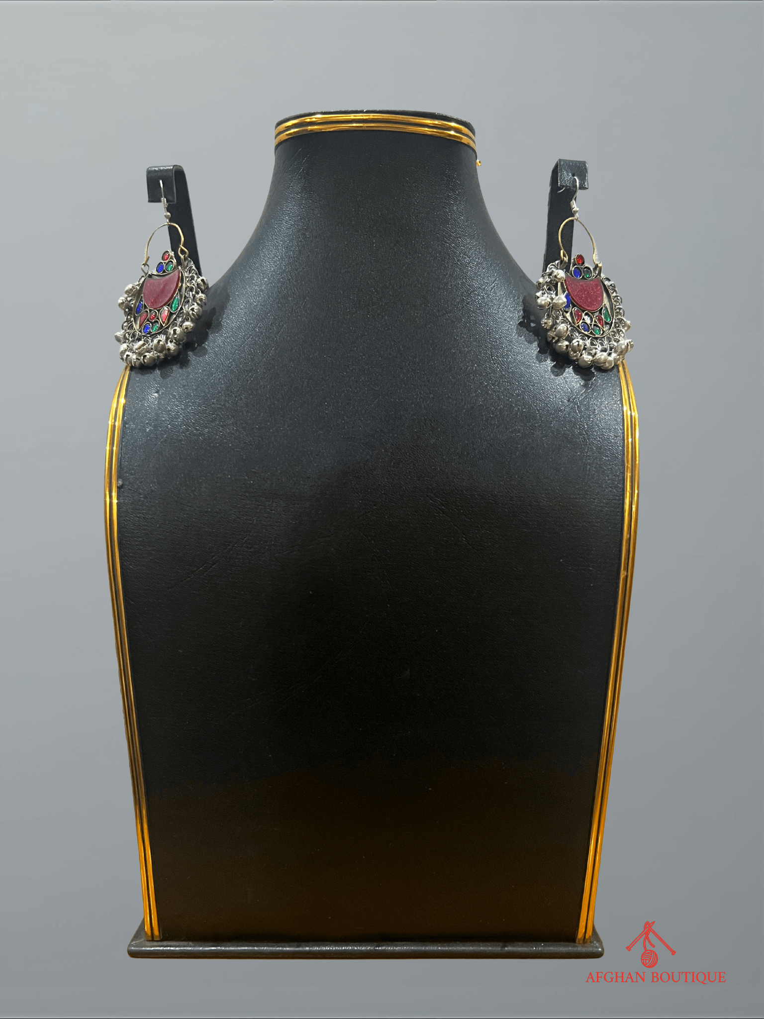 Set of two multicolor handcrafted Afghan earrings with ethnic tribal patterns and detailed artistry.