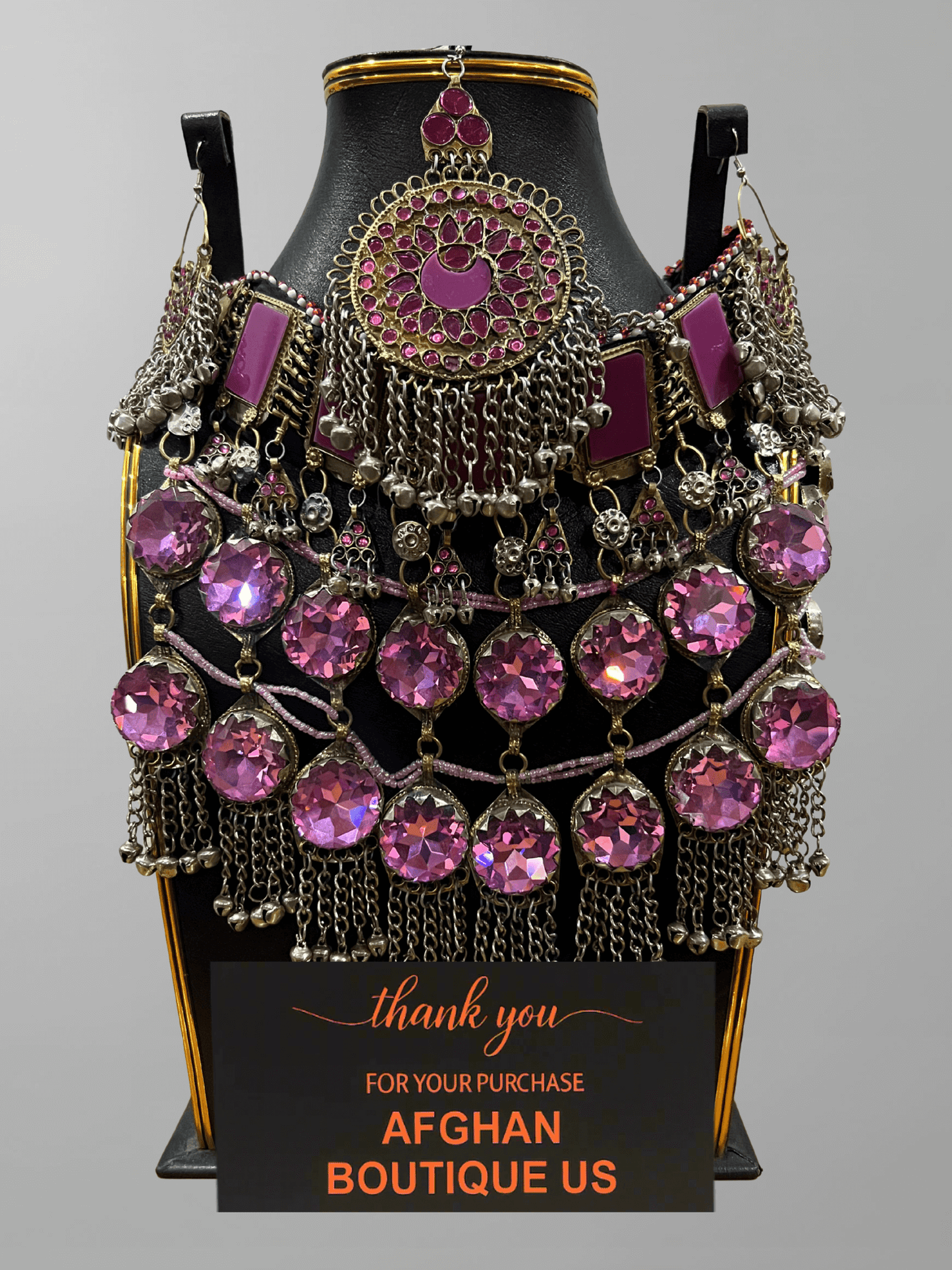 Pink handcrafted Afghani jewelry full set