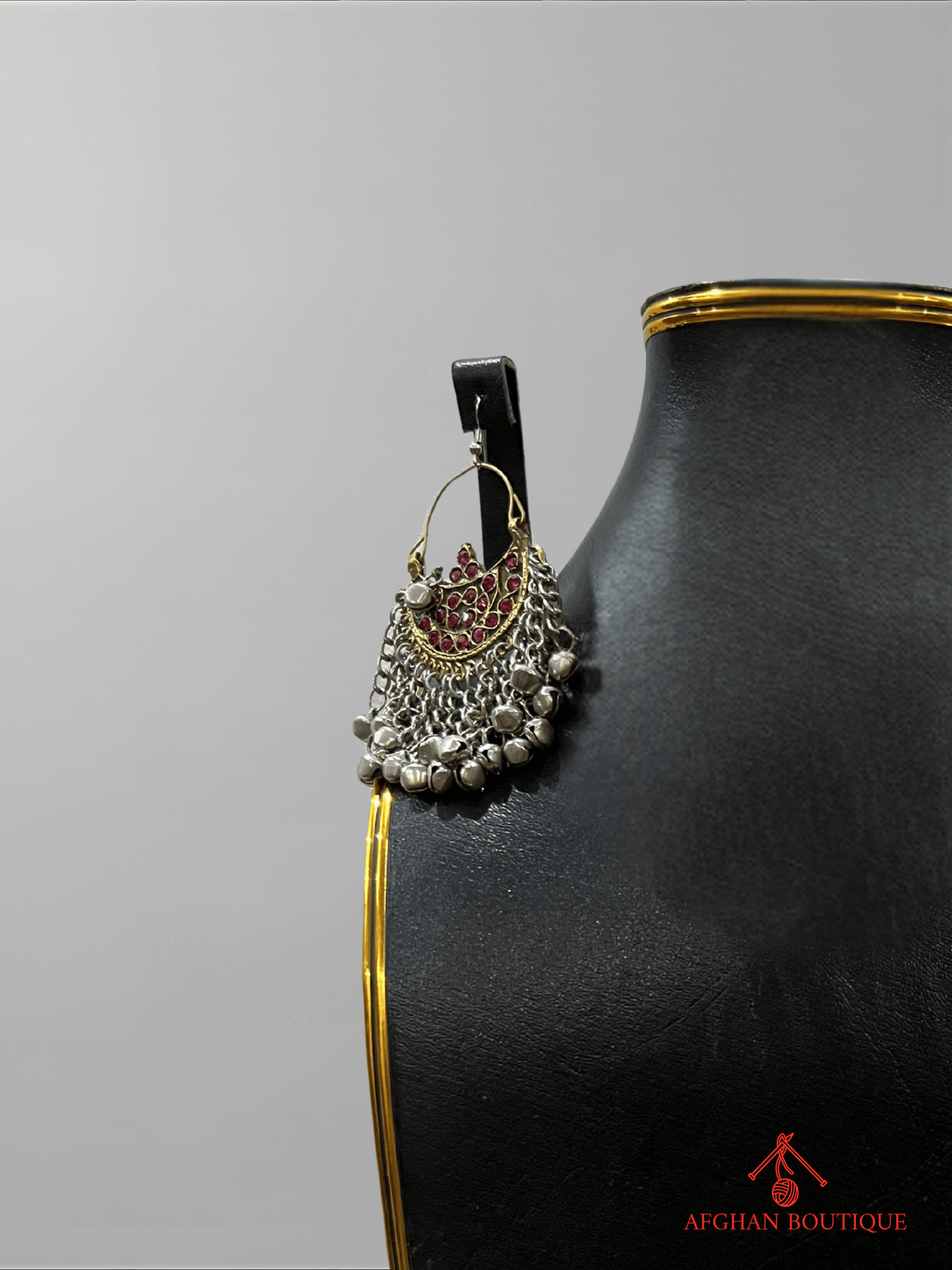 Pink handcrafted Afghani left earring