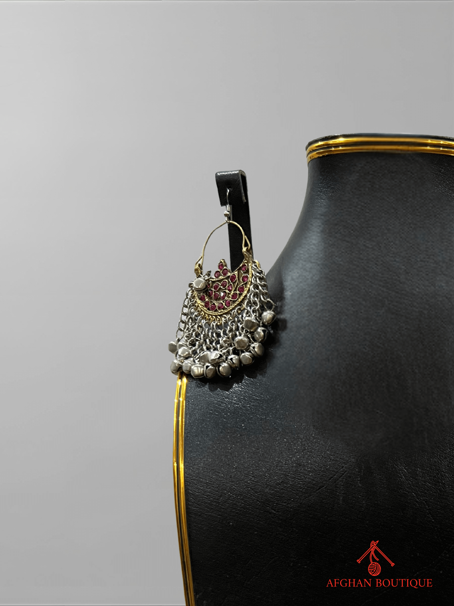 Pink handcrafted Afghani left earring