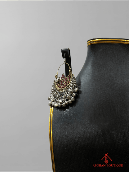 Pink handcrafted Afghani left earring