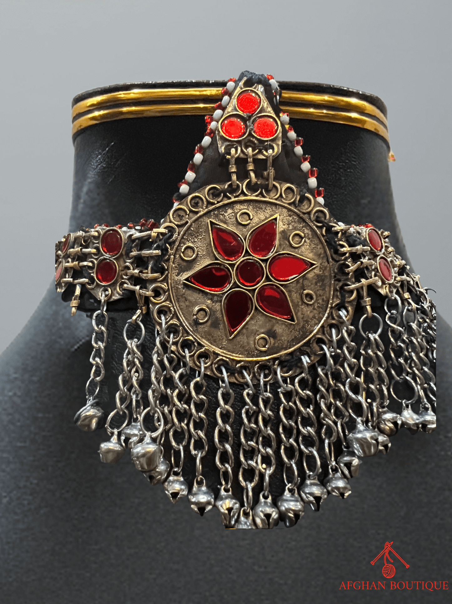 Red & Gold Afghani Jewelry Set for Women – Handcrafted Bridal Necklace & Earrings - Afghan.boutique.us