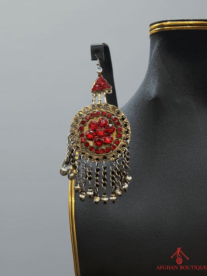 Red Tribal Afghani Jewelry Set for Women – Coin Necklace & Earrings - Afghan.boutique.us